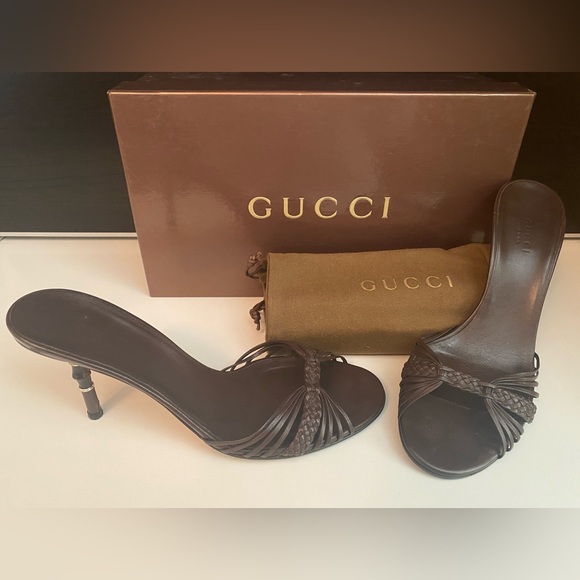Gucci Brown Leather Bamboo Style Heel Sandal Slip-on Shoes 8 - Picture 9 of 9